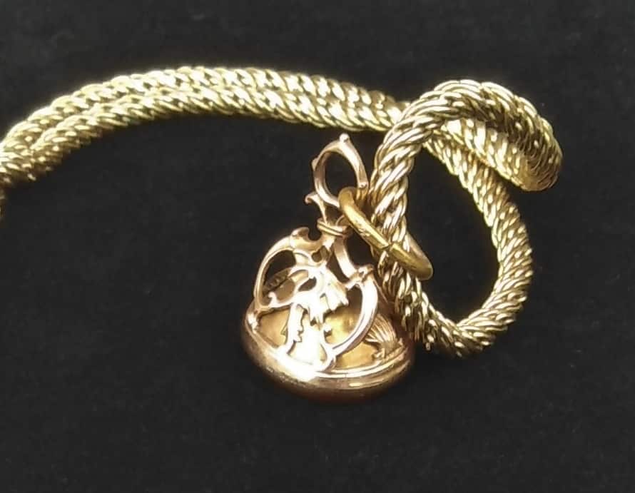 Antique Victorian Gold-Cased Carnelian Fob Pendant Necklace – 24" Heavy Rope Chain Statement Piece